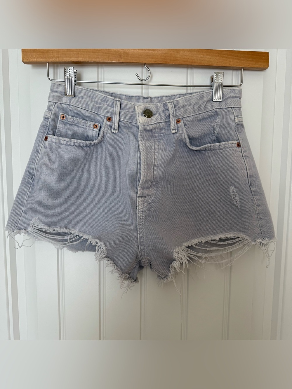 GRLFRND Cindy High Rise Distressed Cutoff Denim Shorts Size 25